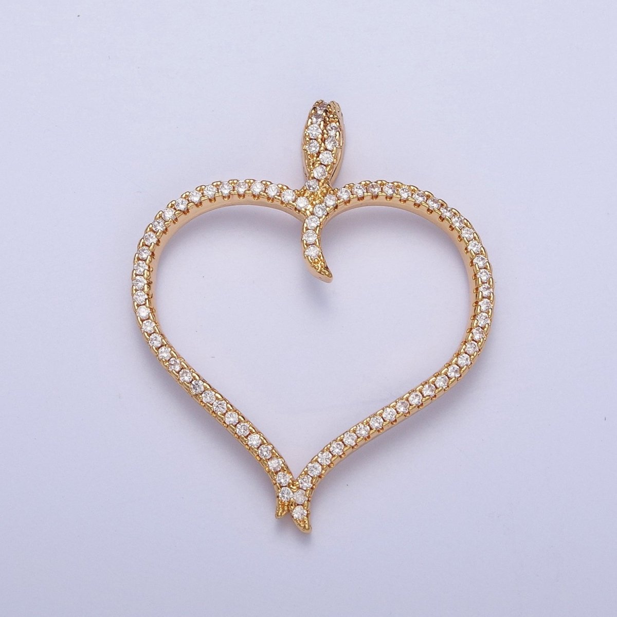 24K Gold Filled Clear Micro Pave Heart Cubic Zirconia Pendant, Love Valentine Charm For Jewelry Necklace Making X-434