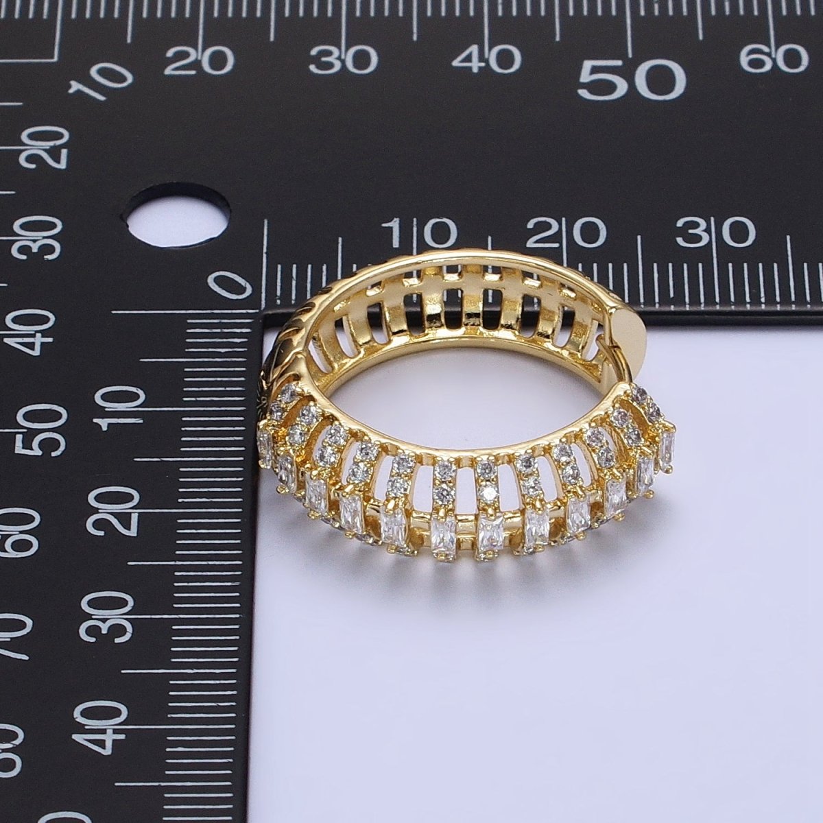 24K Gold Filled Clear Micro Paved Bar 25mm Hoop Earrings | AB337