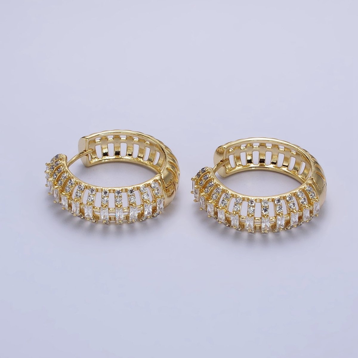 24K Gold Filled Clear Micro Paved Bar 25mm Hoop Earrings | AB337