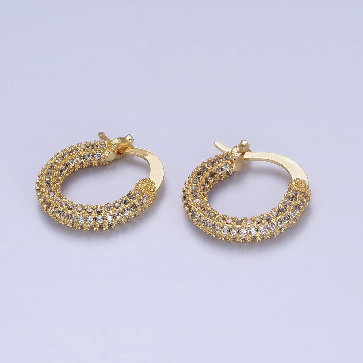 24K Gold Filled Clear Micro Paved CZ 15.5mm Hoop Latch Earrings | AB383