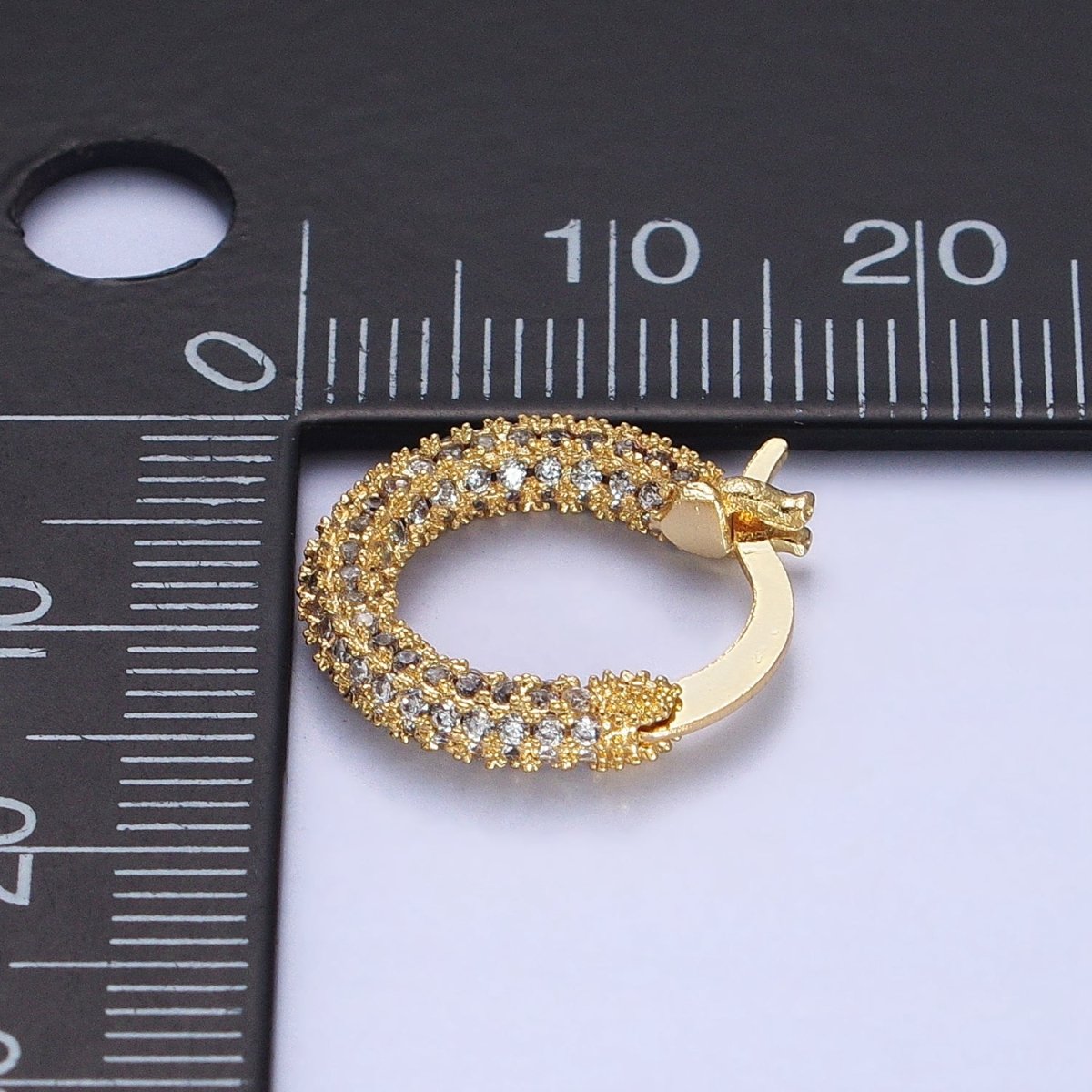 24K Gold Filled Clear Micro Paved CZ 15.5mm Hoop Latch Earrings | AB383