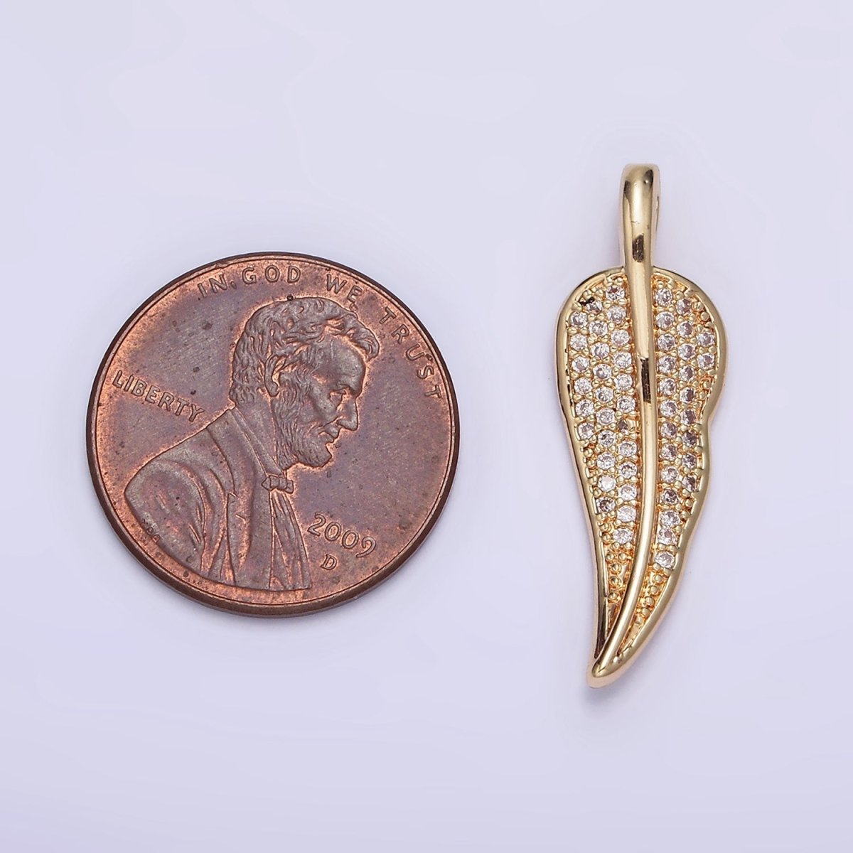 24K Gold Filled Clear Micro Paved CZ Natural Leaf Pendant | AA600