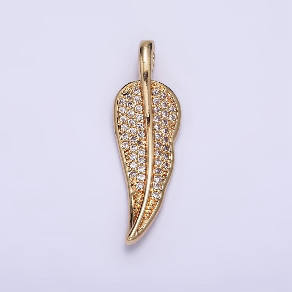 24K Gold Filled Clear Micro Paved CZ Natural Leaf Pendant | AA600