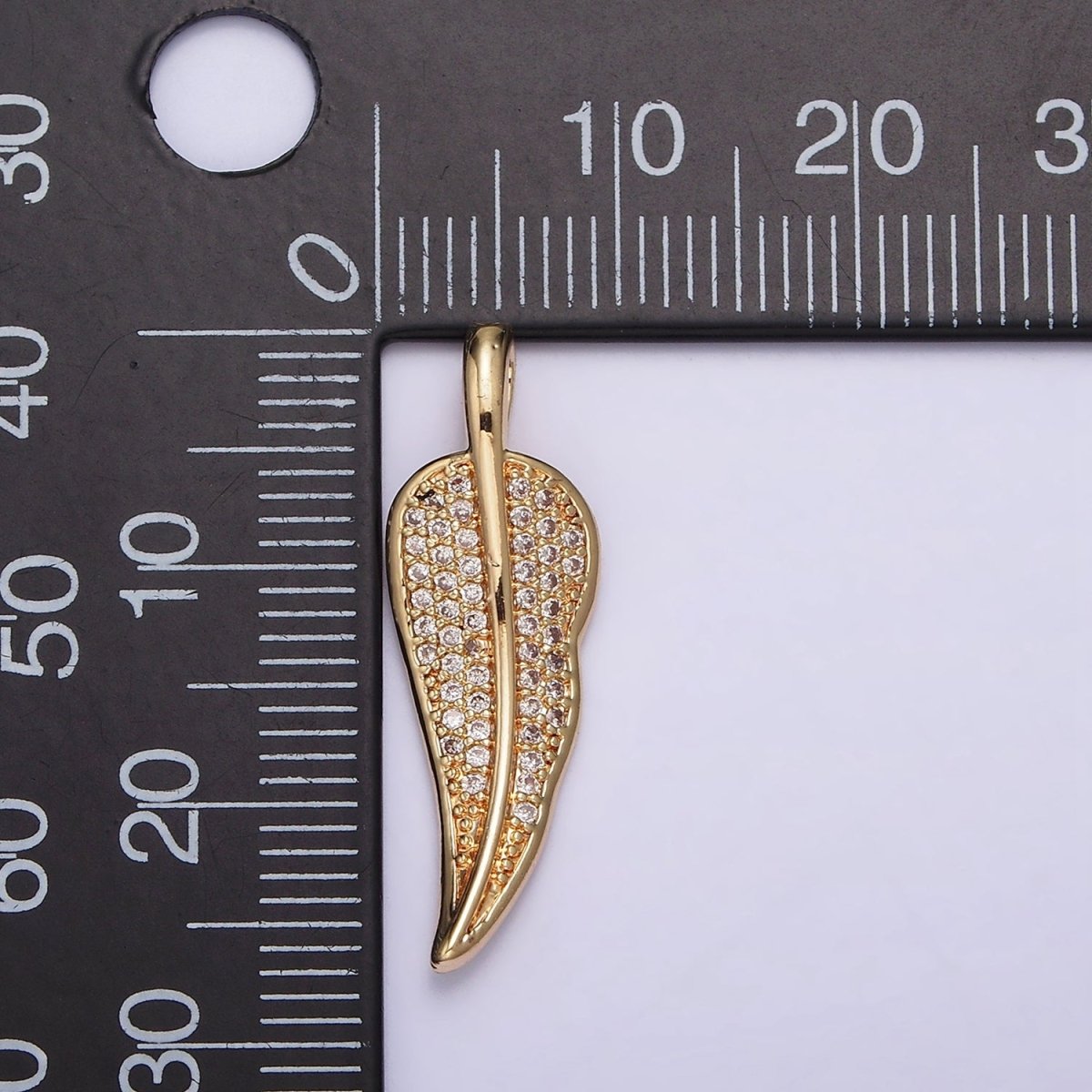 24K Gold Filled Clear Micro Paved CZ Natural Leaf Pendant | AA600