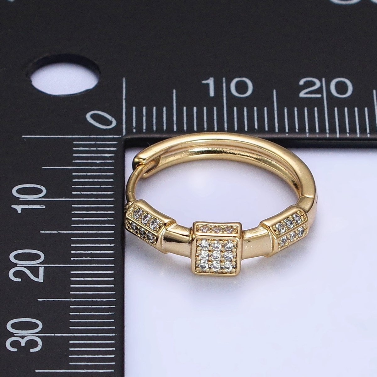 24K Gold Filled Clear Micro Paved Geometric Square Edged Bar 20mm Hoop Earrings | AB311