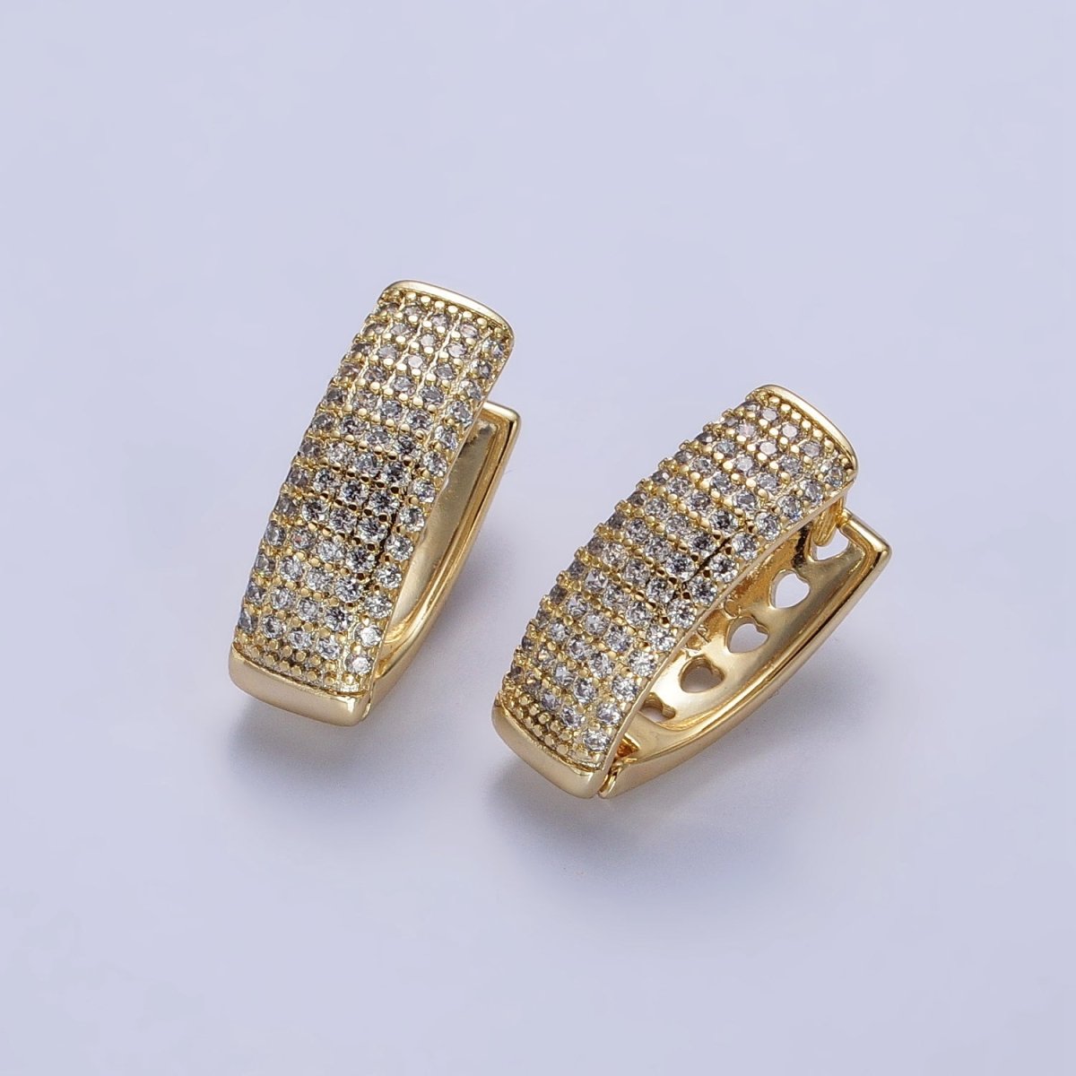 24K Gold Filled Clear Micro Paved Heart Lined English Lock Earrings | AB310