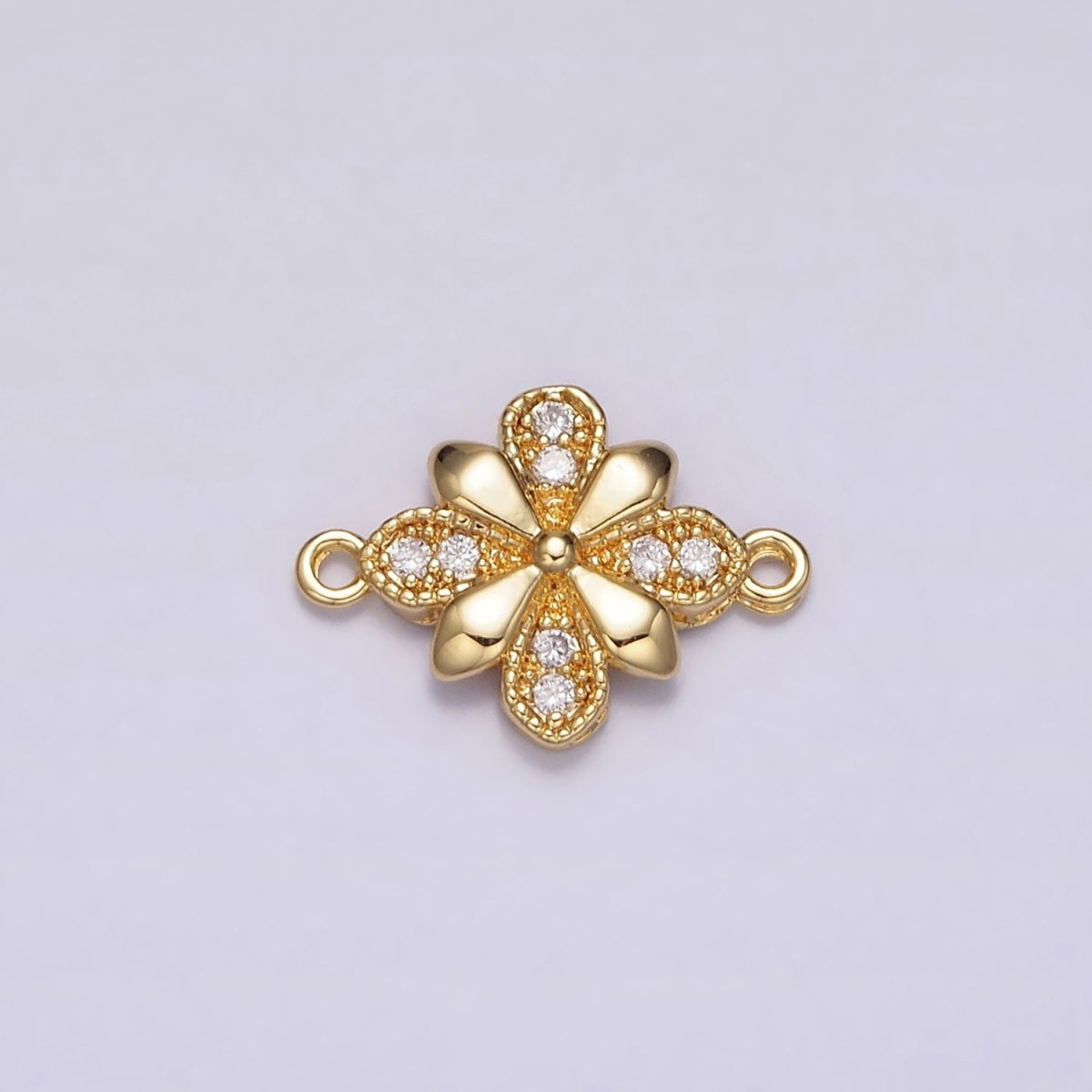 24K Gold Filled Clear Micro Paved Quatrefoil Flower Connector | Y-780