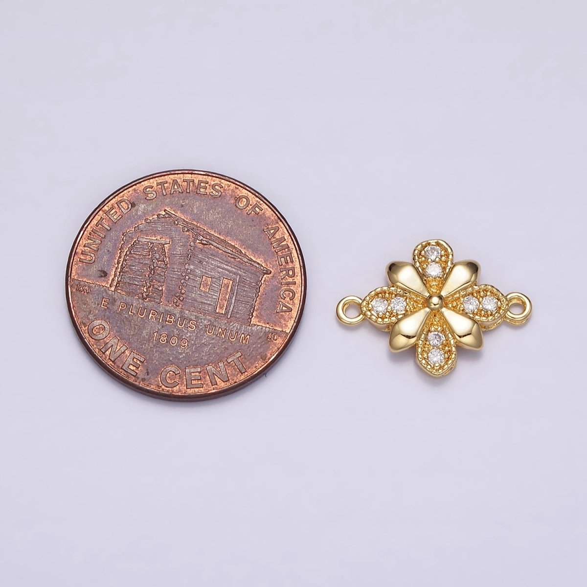 24K Gold Filled Clear Micro Paved Quatrefoil Flower Connector | Y-780