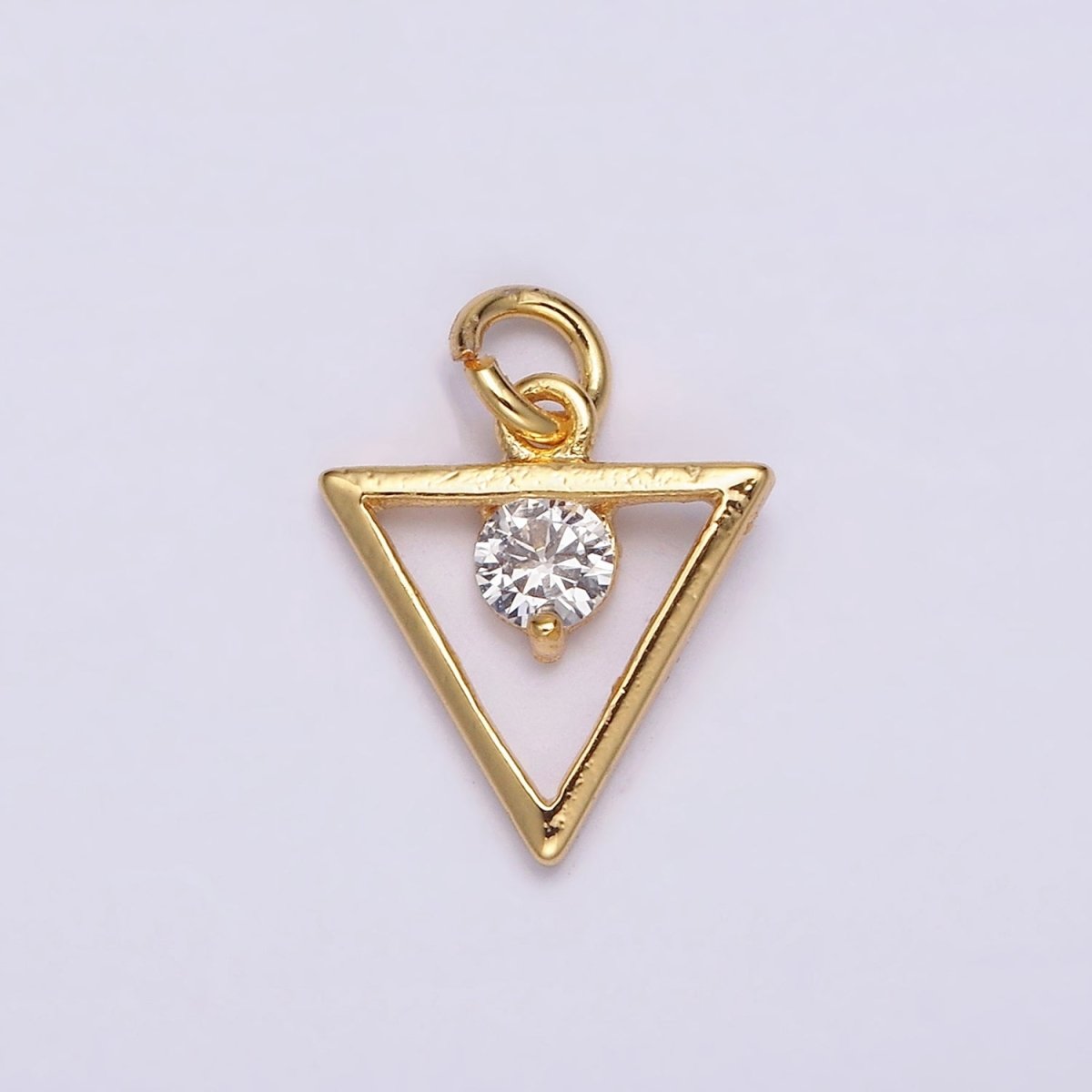 24K Gold Filled Clear Round CZ Open Triangle Charm | AC878