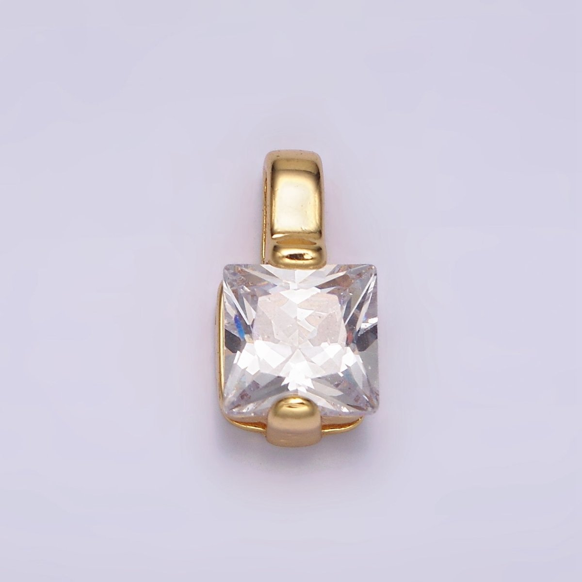 24K Gold Filled Clear Square CZ Solitaire Pendant | N1941