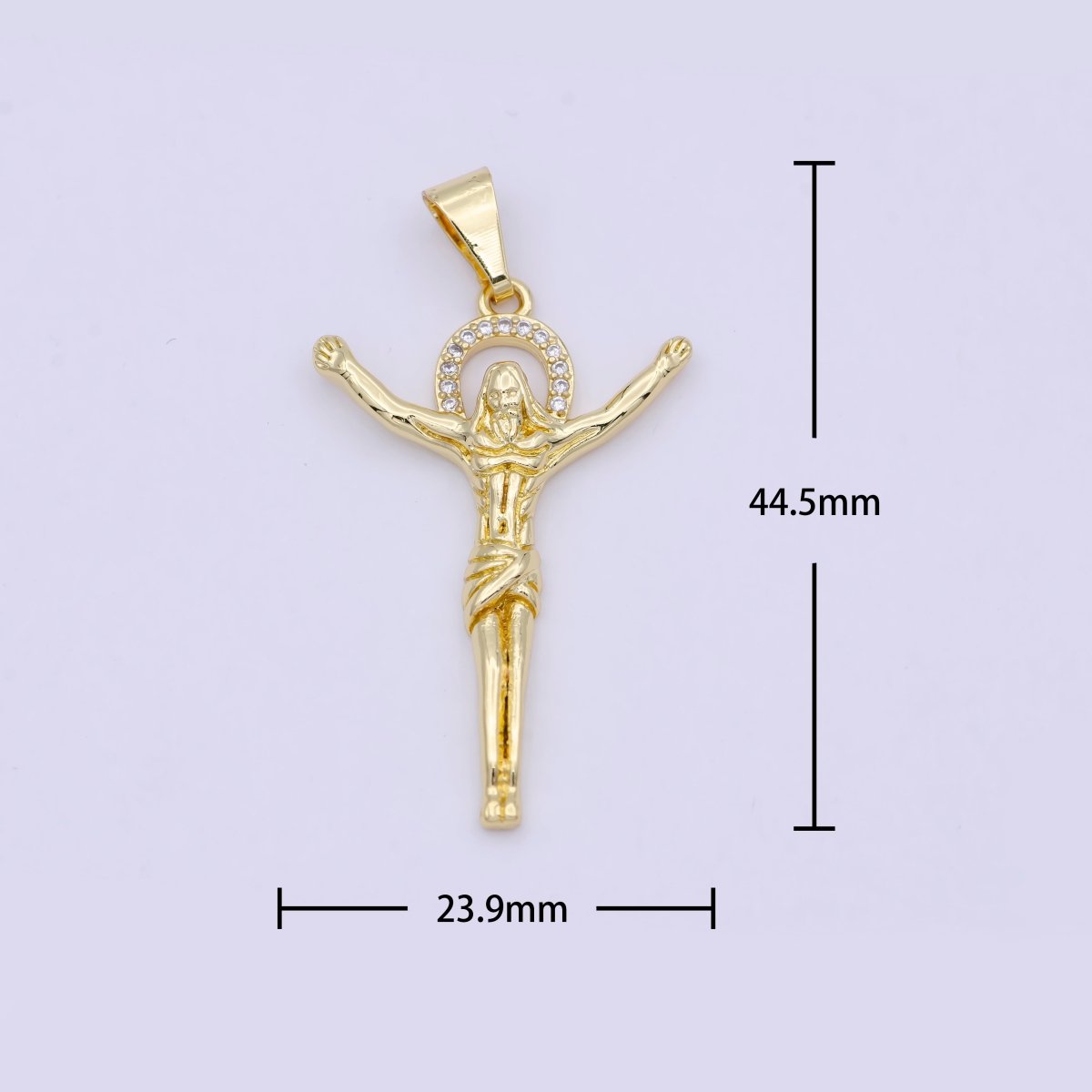 24K Gold Filled Crucifix Jesus Religious Micro Paved CZ Pendant N-623