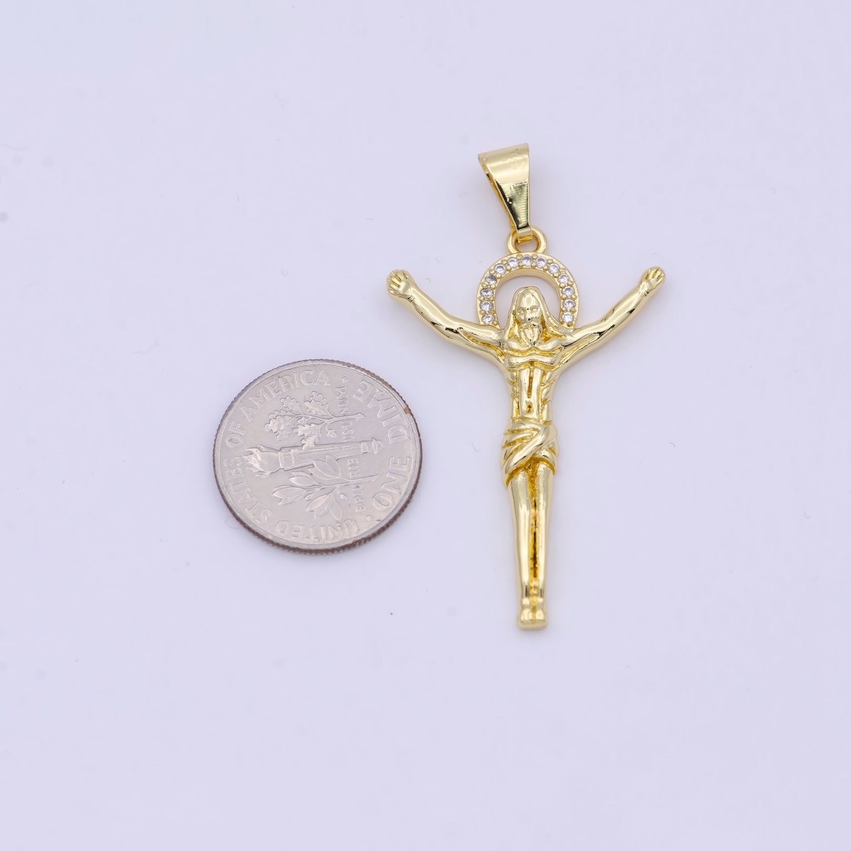 24K Gold Filled Crucifix Jesus Religious Micro Paved CZ Pendant N-623