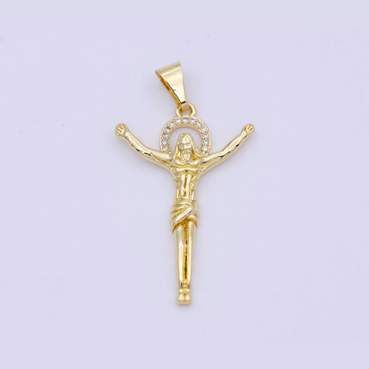 24K Gold Filled Crucifix Jesus Religious Micro Paved CZ Pendant N-623