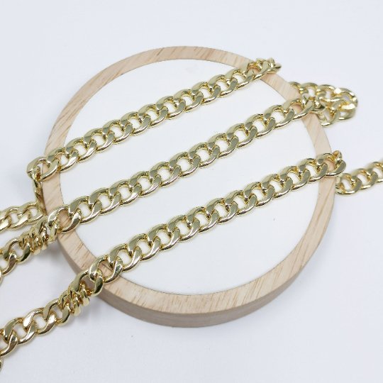 24K Gold Filled Cuban CURB Chain by Yard, Cuban Link Chain for Necklace Bracelet Anklet Supply, 10.1X8mm Wide Chain For Jewelry Making | ROLL-391 Clearance Pricing