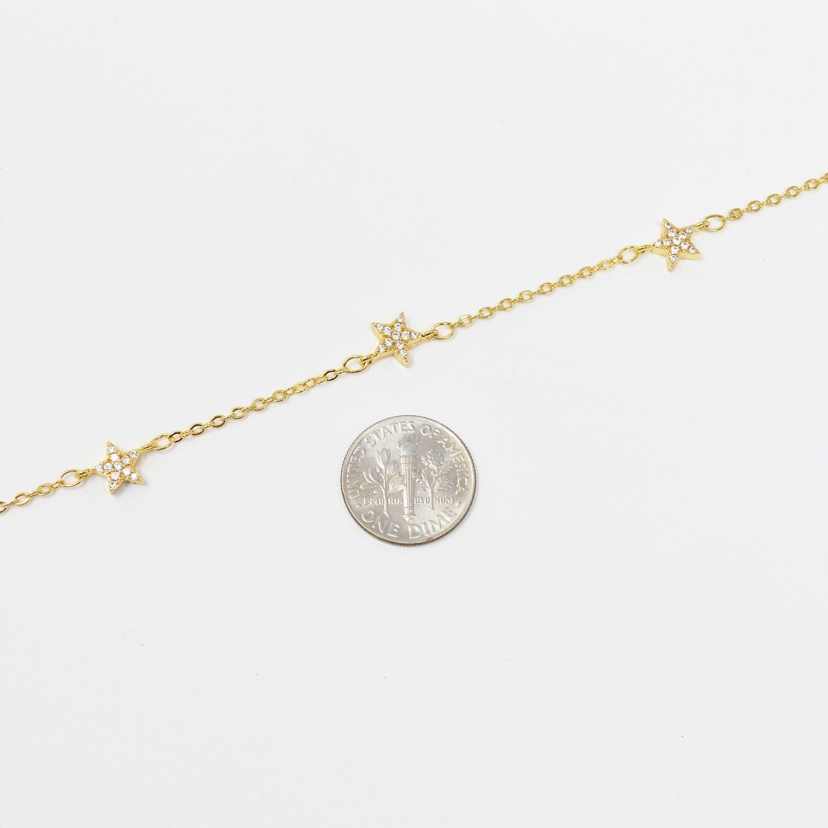 24K Gold Filled Cubic Star Chain by Yard, Polaris CZ Charm Specialty Link Chain by Foot, North Star 6.8mm x6.8mm Chain 0.7mm Thick | ROLL-415 Clearance Pricing