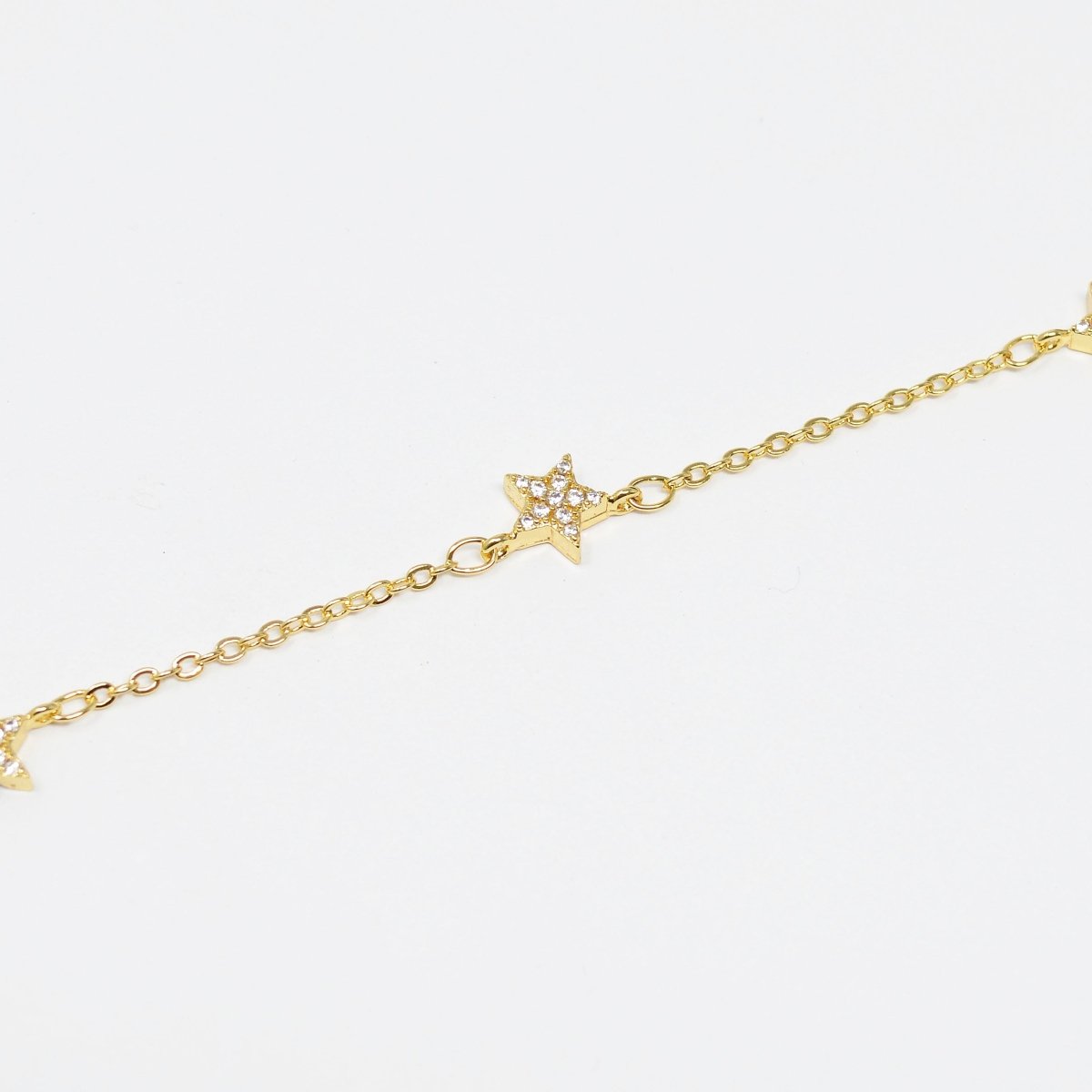 24K Gold Filled Cubic Star Chain by Yard, Polaris CZ Charm Specialty Link Chain by Foot, North Star 6.8mm x6.8mm Chain 0.7mm Thick | ROLL-415 Clearance Pricing