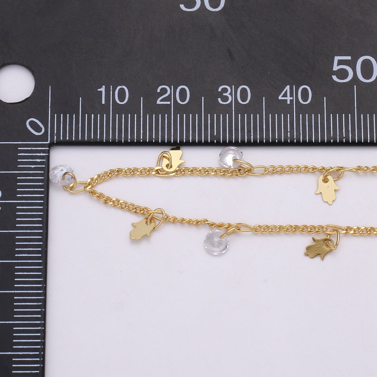 24K Gold Filled Curb Chain By Yard, Hamesh CZ Hamsa Hand Charm Linked Chain, CURB DESIGNED Unfinished Chain For Necklace Bracelet Anklet Component Supply | ROLL-363 Clearance Pricing