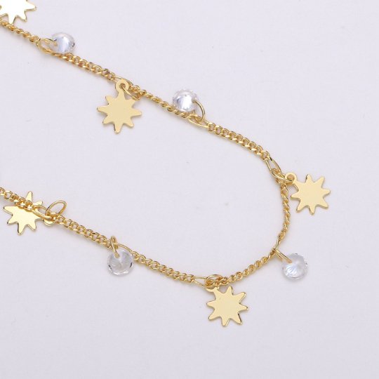 24K Gold Filled Curb Chain by Yard, Polaris Star CZ Charm Specialty Link Chain by Yard, Unfinished Designed Curb Chain For Jewelry Making  | ROLL-324 Clearance Pricing