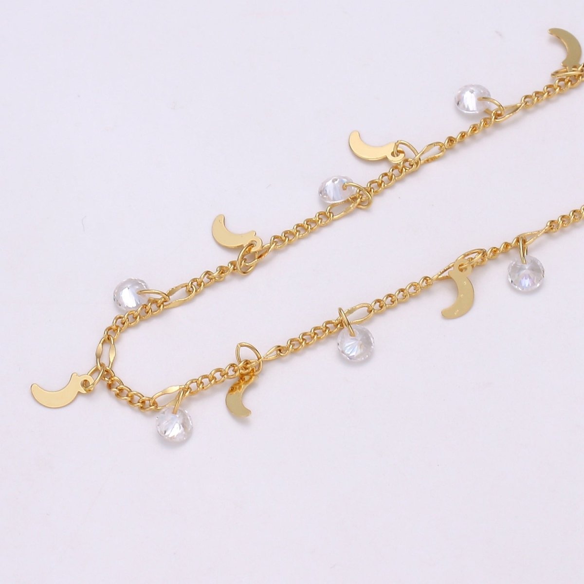 OS 24K Gold Filled Curb Crescent Solitaire CZ CZ Cubic Chain by Yard, Rosary Chain Findings, DIY Chains Crafts Accessories Making Supply | ROLL-394 Clearance Pricing