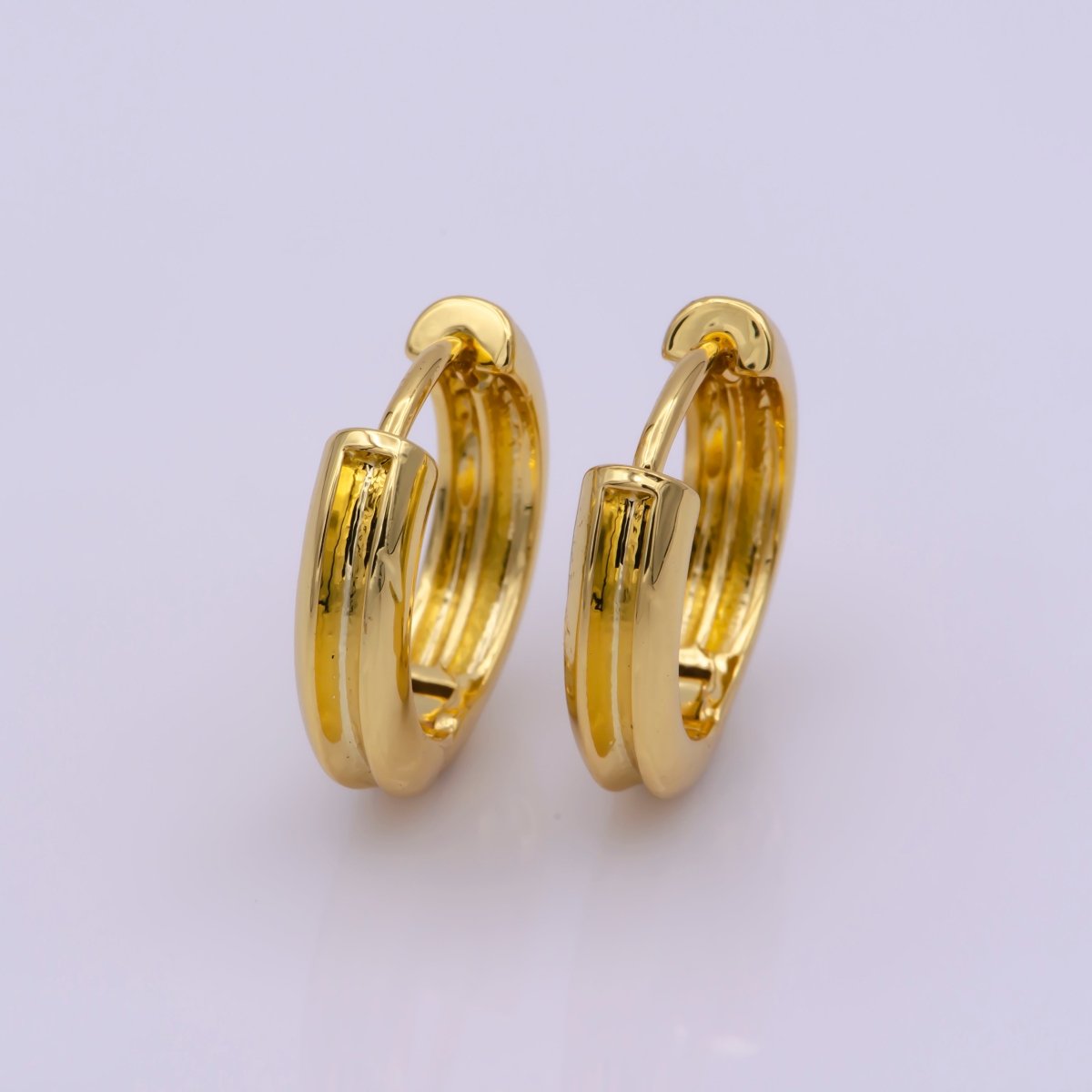 24K Gold Filled Curved 16.2mm Huggie Hoop Geometric Earrings | AB-1163