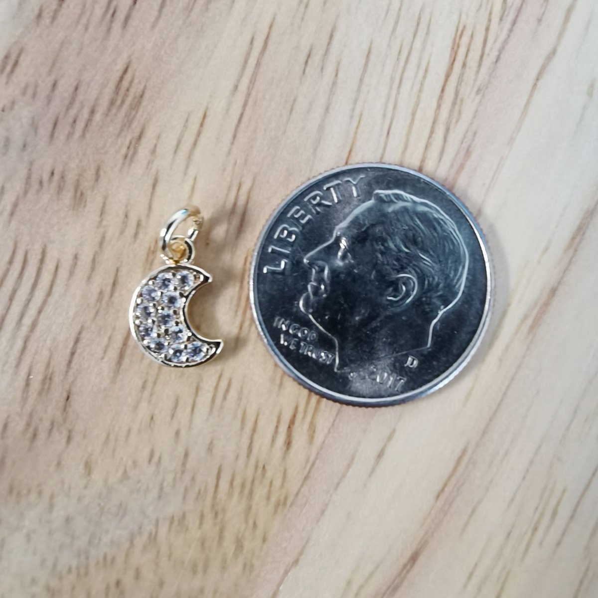 24K Gold Filled Cute Dainty Moon Micro Pave CZ Charms, Tiny Crescent Moon Cubic Zirconia Charm Bracelet Earring Necklace for Jewelry Making D-507