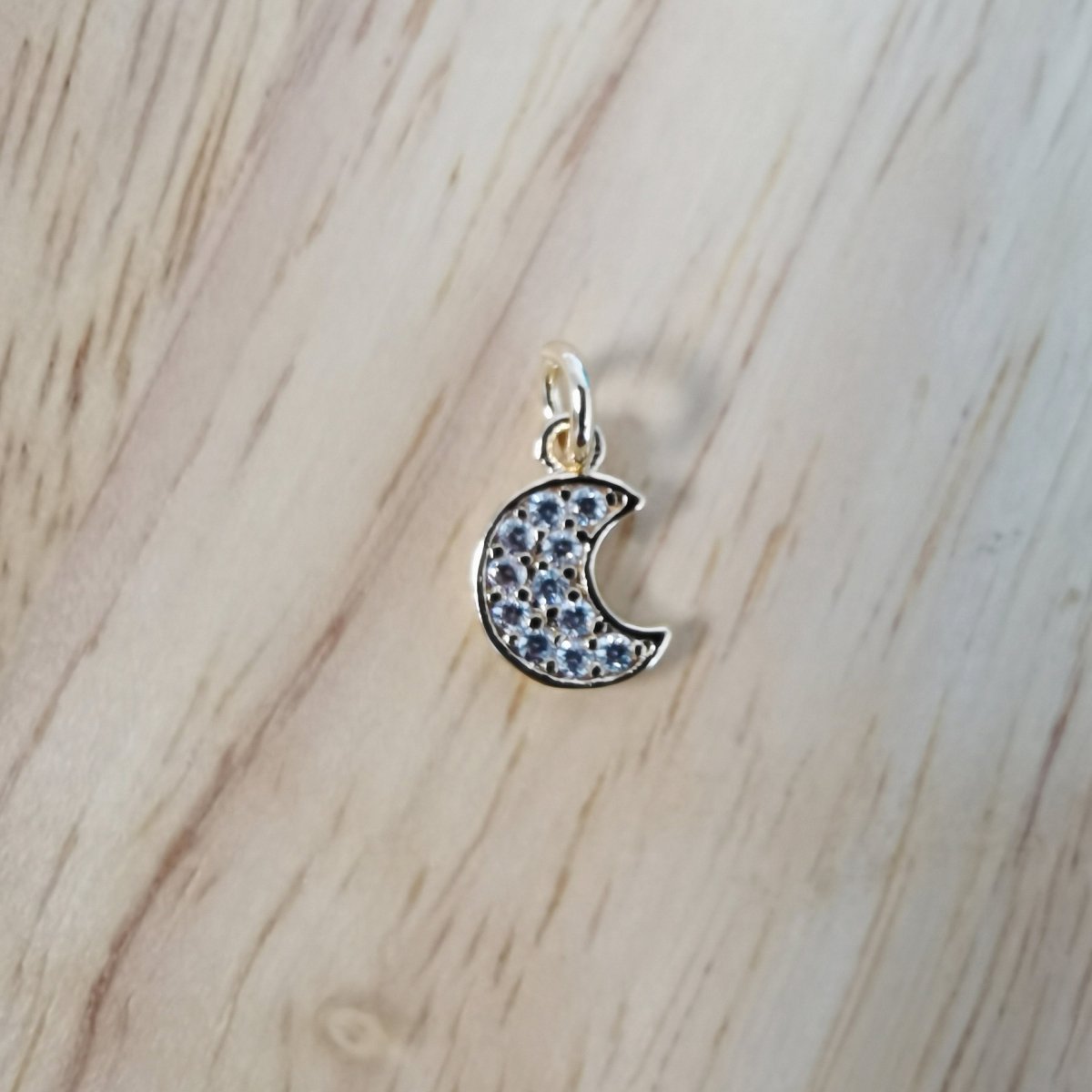 24K Gold Filled Cute Dainty Moon Micro Pave CZ Charms, Tiny Crescent Moon Cubic Zirconia Charm Bracelet Earring Necklace for Jewelry Making D-507