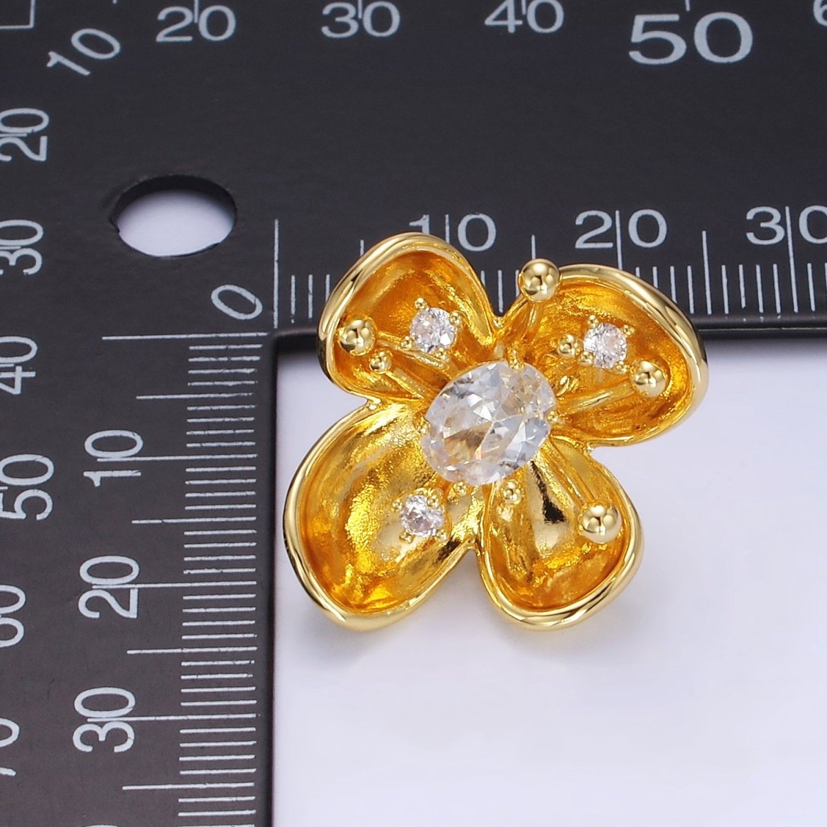 24K Gold Filled CZ Bud Foil Flower Stud Earrings | AB1401