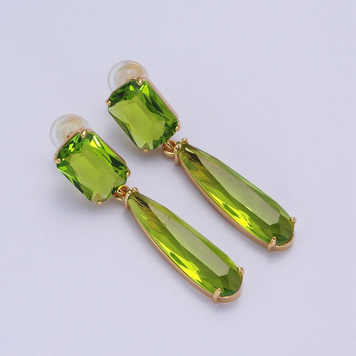 24K Gold Filled CZ Cubic Zirconia Baguette Teardrop Dangle Studs Earrings | AD-232~AD-243