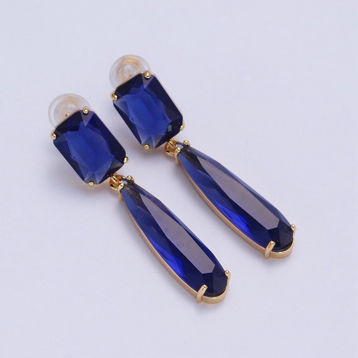 24K Gold Filled CZ Cubic Zirconia Baguette Teardrop Dangle Studs Earrings | AD-232~AD-243