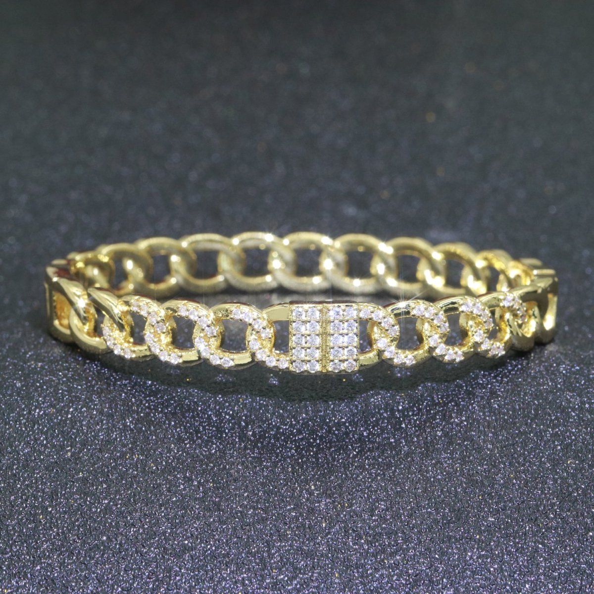 24K Gold Filled CZ Curb Cable Chain Link Bracelet Stackable Jewelry | WA-069 Clearance Pricing