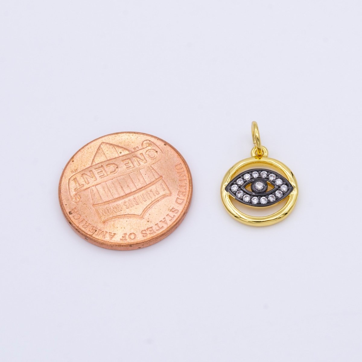 24K Gold Filled CZ Evil Eye Round Charm | AC952