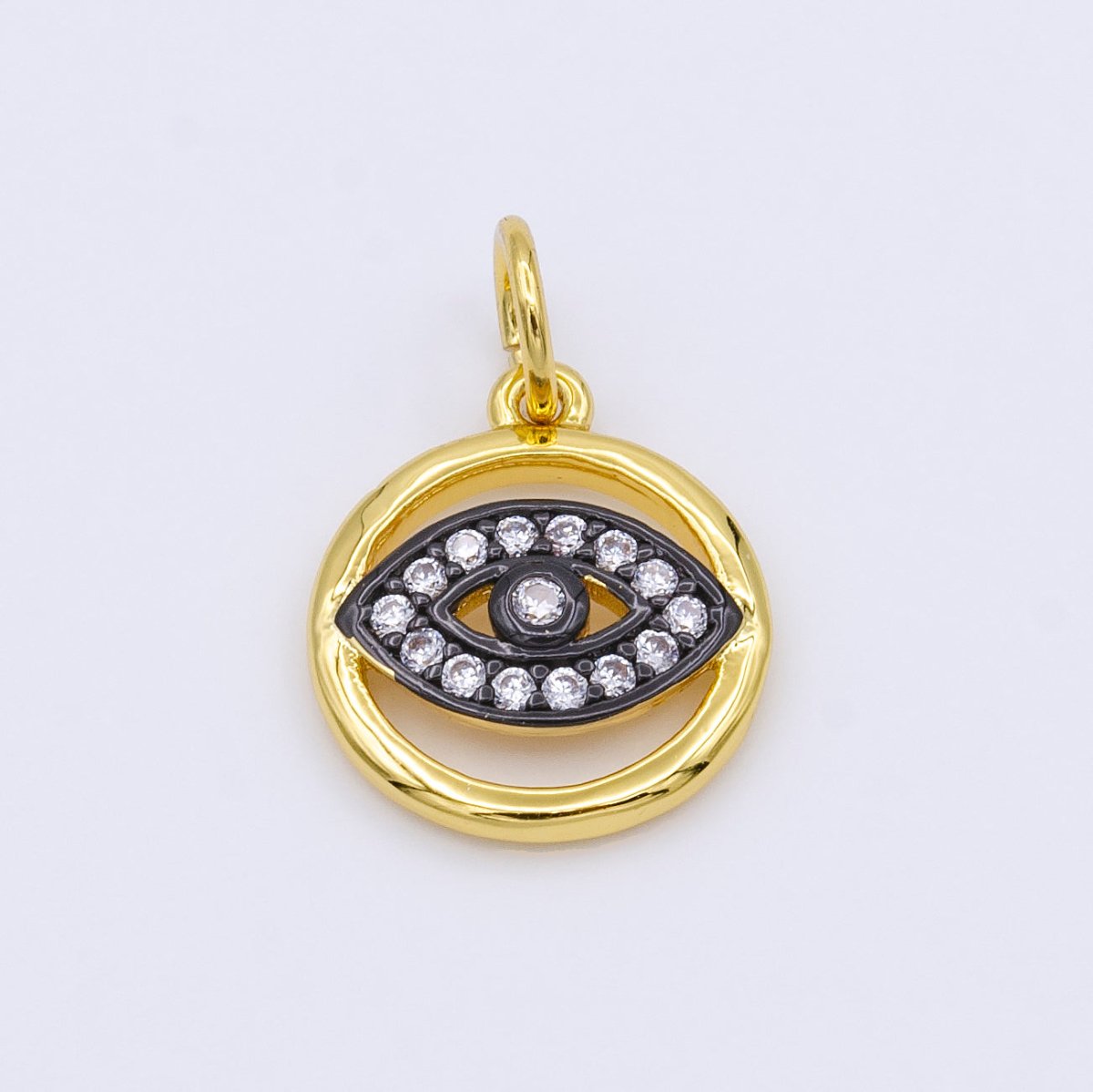 24K Gold Filled CZ Evil Eye Round Charm | AC952
