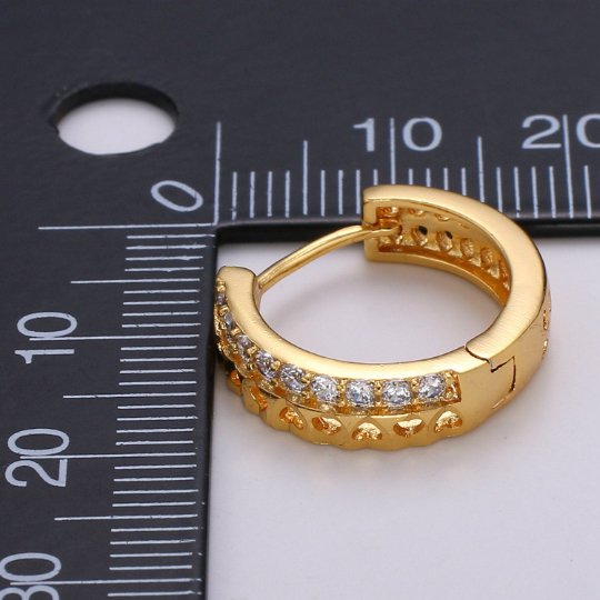 24K Gold Filled CZ Heart Hoop Earrings, Micro Pave Cartilage Huggie Hoop Earrings, Lever back Earrings, Hypoallergenic Q-503