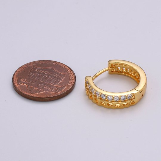 24K Gold Filled CZ Heart Hoop Earrings, Micro Pave Cartilage Huggie Hoop Earrings, Lever back Earrings, Hypoallergenic Q-503