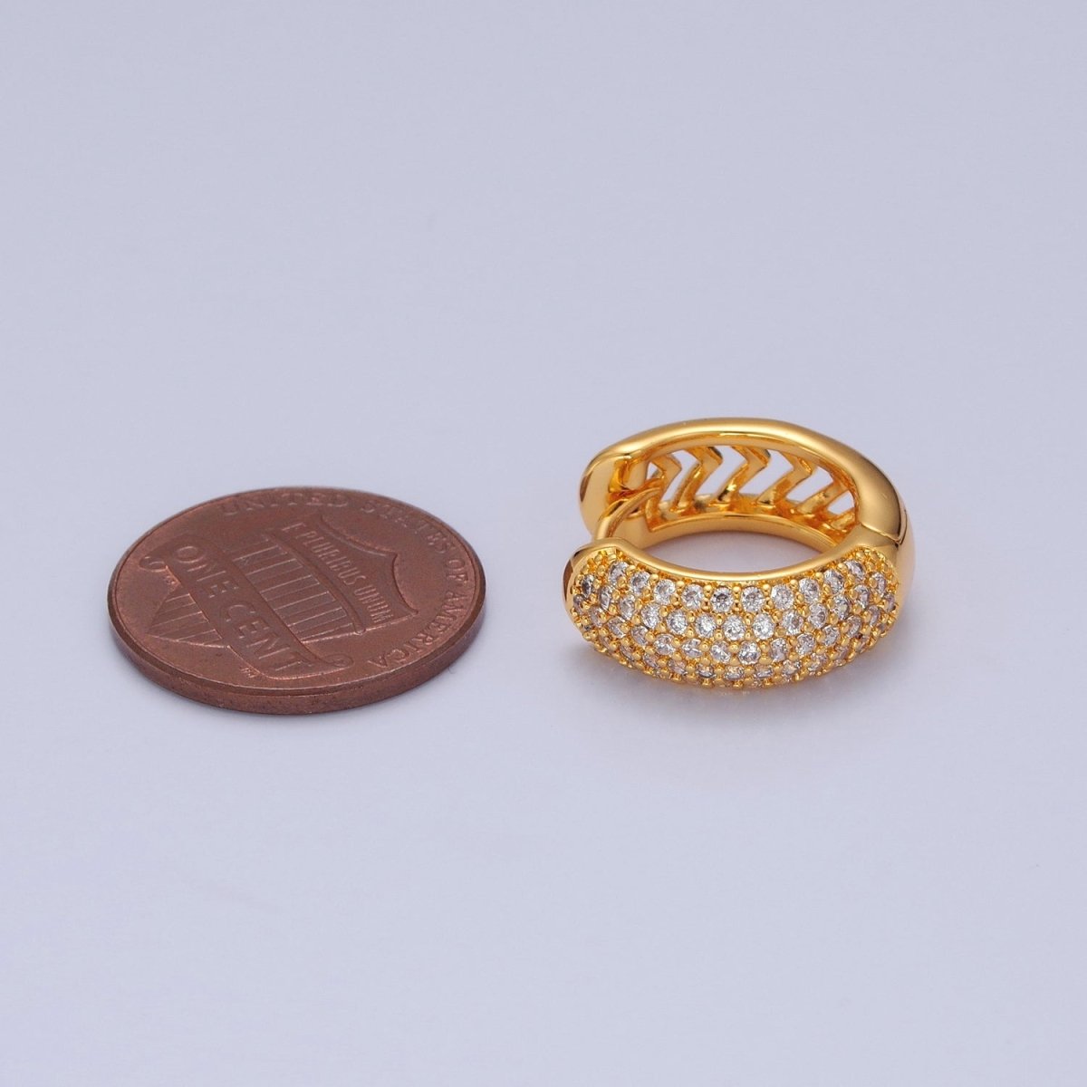 24K Gold Filled CZ Hoop Earrings-Medium Huggie Hoop Earrings-Dainty CZ Earrings T-457