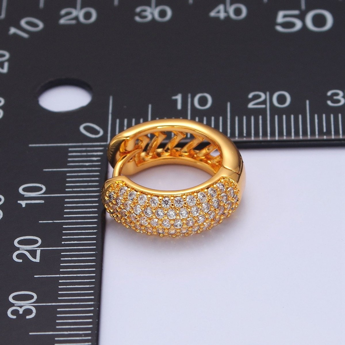 24K Gold Filled CZ Hoop Earrings-Medium Huggie Hoop Earrings-Dainty CZ Earrings T-457
