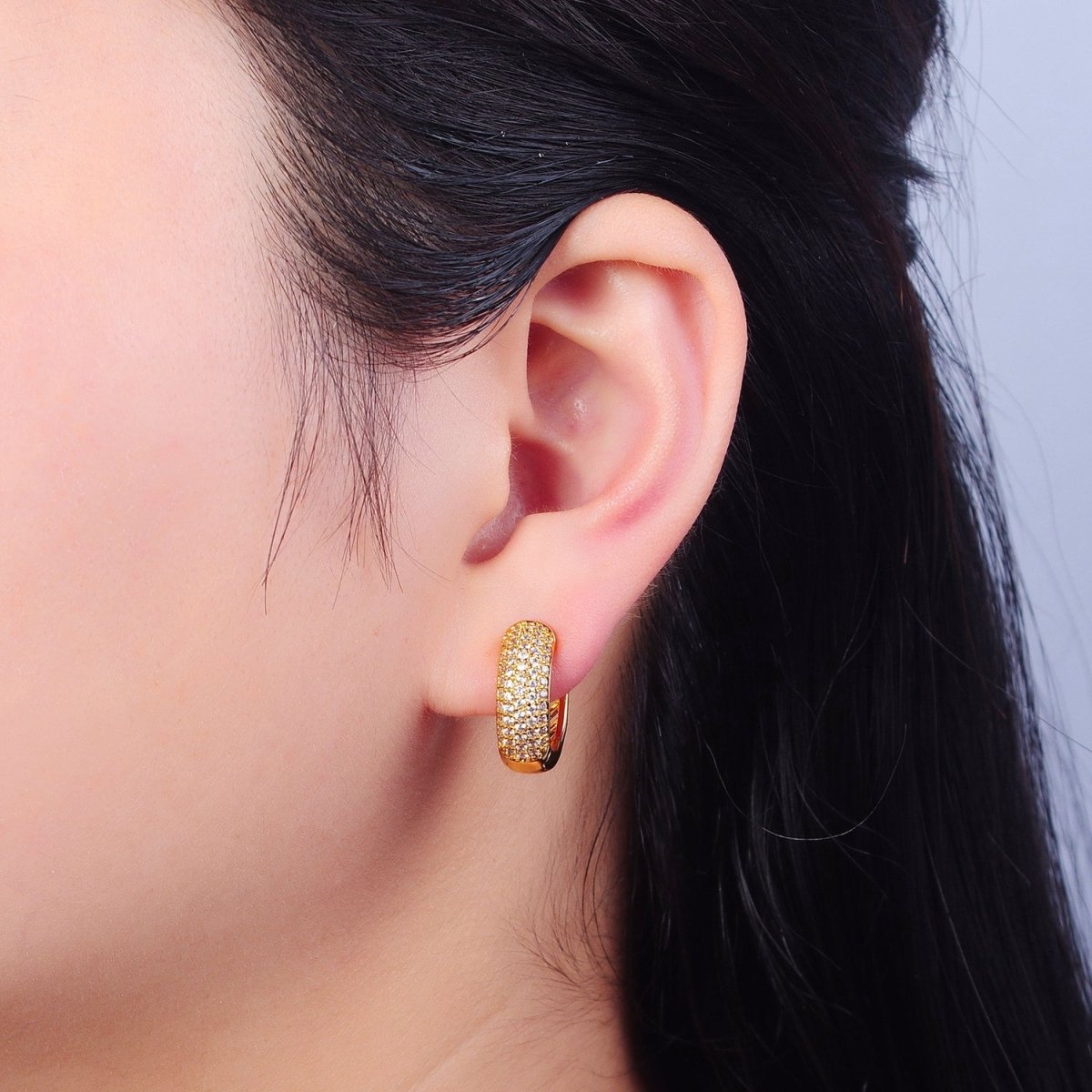 24K Gold Filled CZ Hoop Earrings-Medium Huggie Hoop Earrings-Dainty CZ Earrings T-457