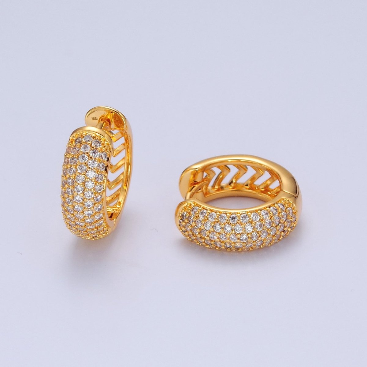 24K Gold Filled CZ Hoop Earrings-Medium Huggie Hoop Earrings-Dainty CZ Earrings T-457