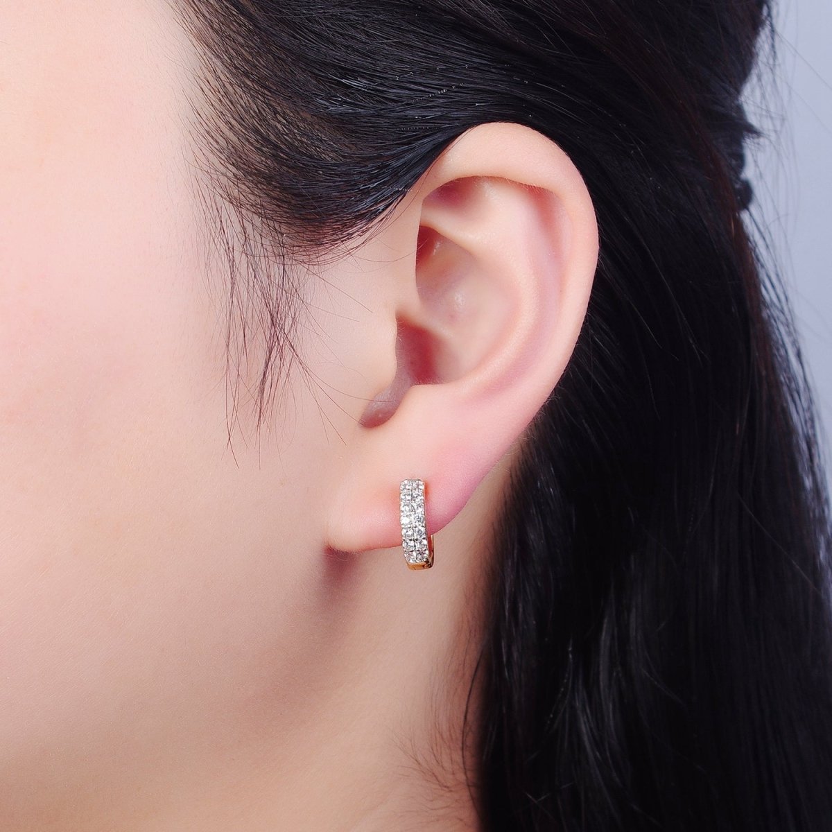 24K Gold Filled CZ Hoop Earrings Small Lever Back Huggie Hoop Earrings-Dainty CZ Earrings T-455