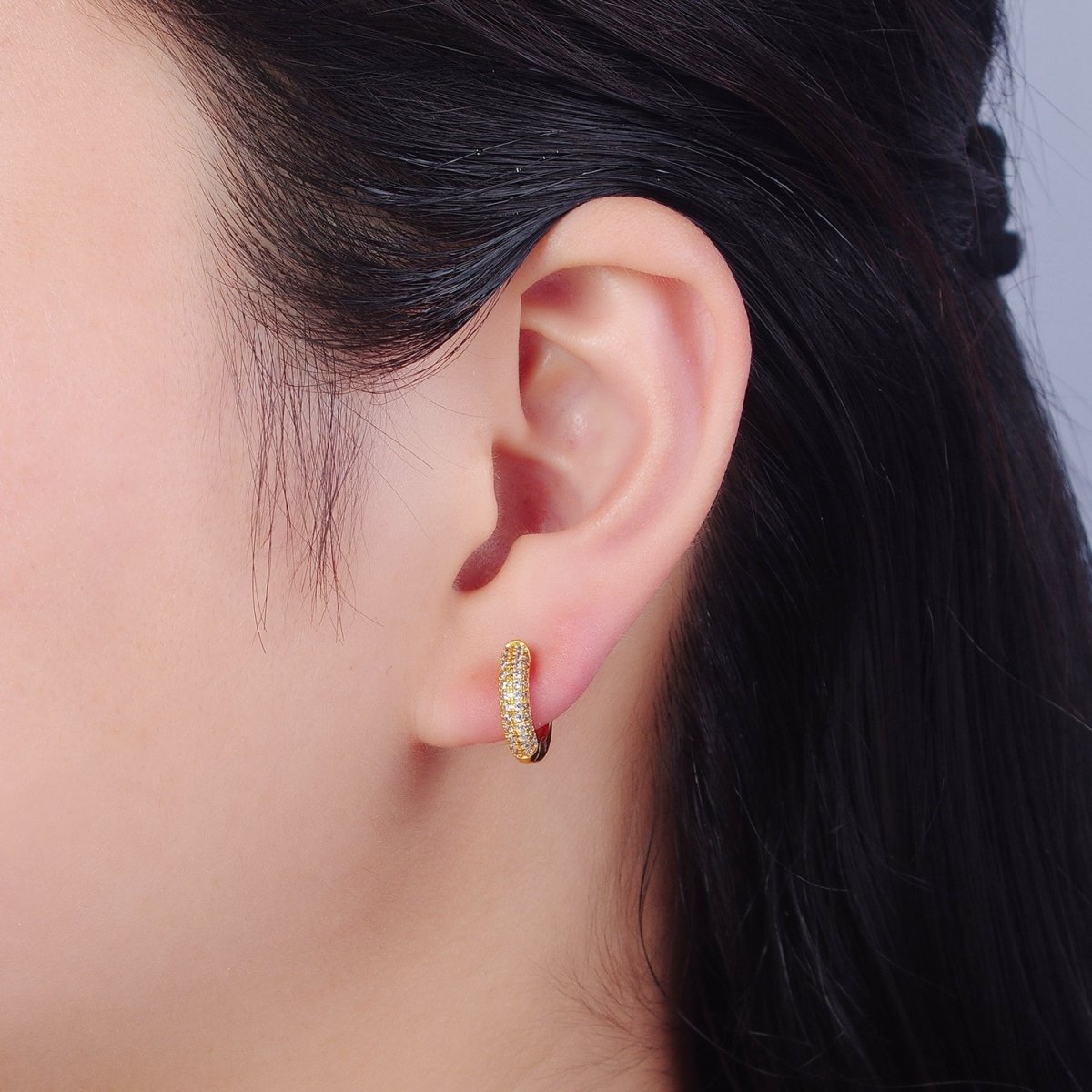 24K Gold Filled CZ Hoop Earrings Small Lever Back Huggie Hoop Earrings-Dainty CZ Earrings T-456