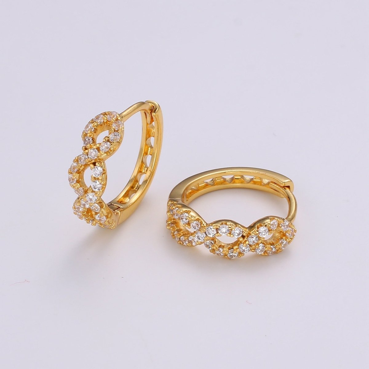 24K Gold Filled CZ Infinity Hoop Earrings, Micro Pave Cartilage Huggie Hoop Earrings, Lever back Earrings, Hypoallergenic Q-504