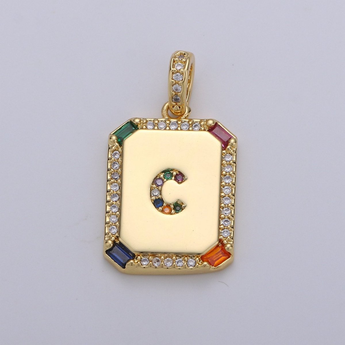 24K Gold Filled CZ Micro Pave Initial Letter Pendant, Initials Letter Tag Charm Rainbow Letter A-Z For Necklace Making, Jewelry Findings