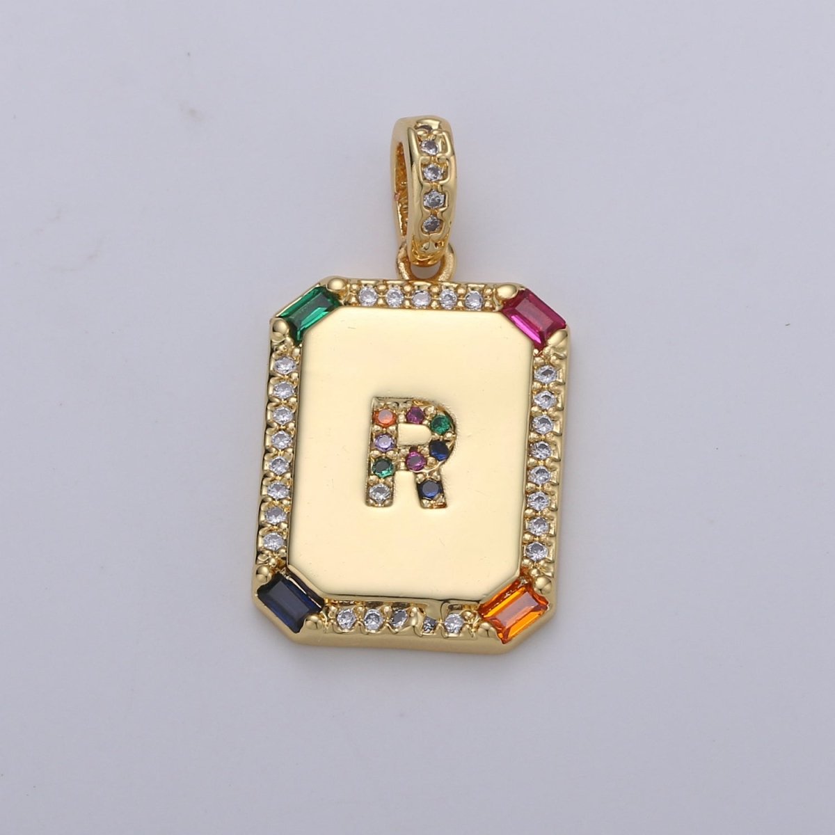 24K Gold Filled CZ Micro Pave Initial Letter Pendant, Initials Letter Tag Charm Rainbow Letter A-Z For Necklace Making, Jewelry Findings