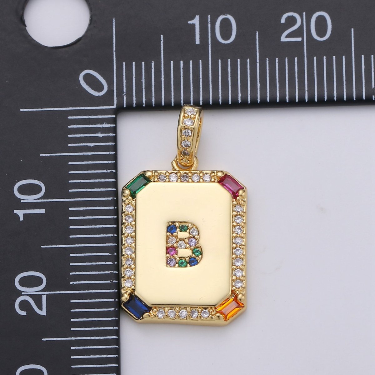 24K Gold Filled CZ Micro Pave Initial Letter Pendant, Initials Letter Tag Charm Rainbow Letter A-Z For Necklace Making, Jewelry Findings