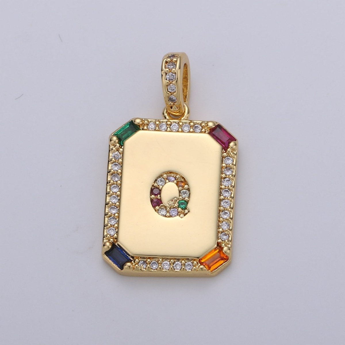24K Gold Filled CZ Micro Pave Initial Letter Pendant, Initials Letter Tag Charm Rainbow Letter A-Z For Necklace Making, Jewelry Findings