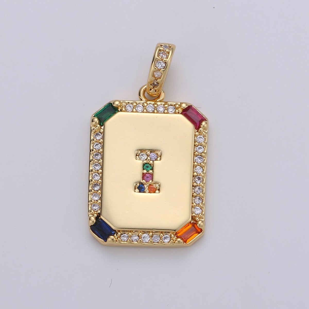24K Gold Filled CZ Micro Pave Initial Letter Pendant, Initials Letter Tag Charm Rainbow Letter A-Z For Necklace Making, Jewelry Findings