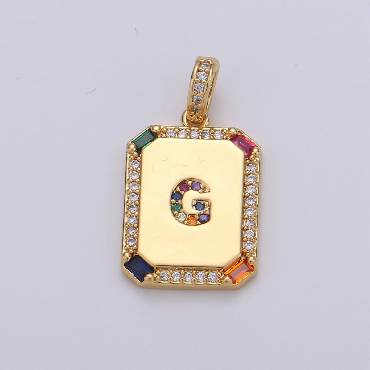 24K Gold Filled CZ Micro Pave Initial Letter Pendant, Initials Letter Tag Charm Rainbow Letter A-Z For Necklace Making, Jewelry Findings