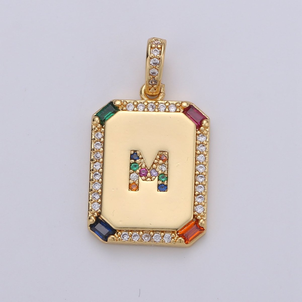 24K Gold Filled CZ Micro Pave Initial Letter Pendant, Initials Letter Tag Charm Rainbow Letter A-Z For Necklace Making, Jewelry Findings