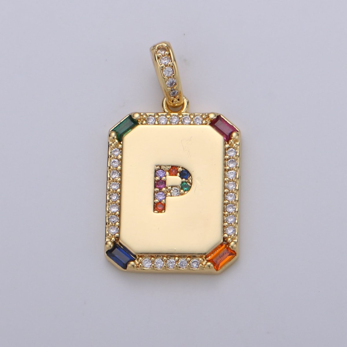 24K Gold Filled CZ Micro Pave Initial Letter Pendant, Initials Letter Tag Charm Rainbow Letter A-Z For Necklace Making, Jewelry Findings