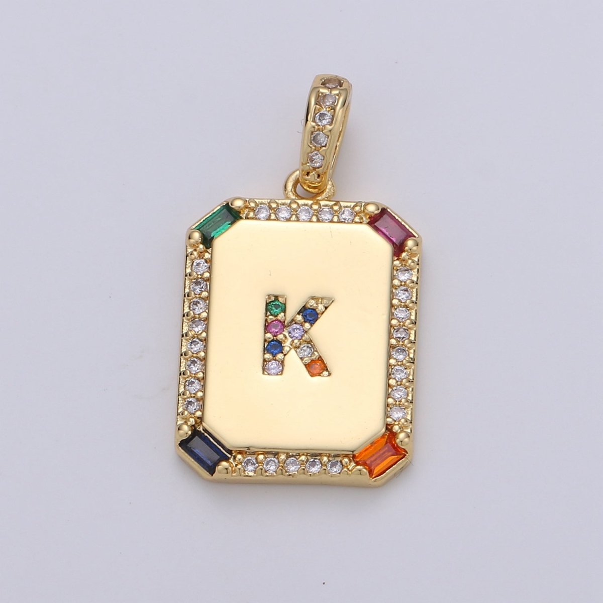 24K Gold Filled CZ Micro Pave Initial Letter Pendant, Initials Letter Tag Charm Rainbow Letter A-Z For Necklace Making, Jewelry Findings